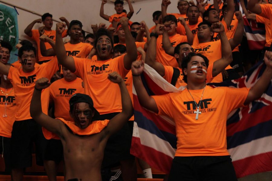 The James Campbell High School foot ball team doing their Haka at the cheer off assembly. Photo by Mahina Varley.