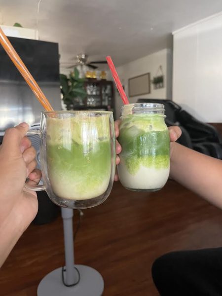 Sharing matcha after school after a long day.