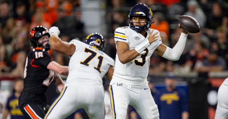 Jaron-Keawe Sagapolutele played against Oregon State, Reser Stadium, Aug. 30, 2025 resulting the Golden Bears first win of the season.